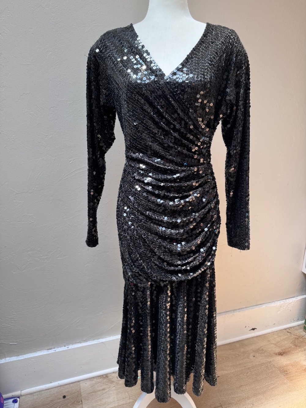 Vintage Oleg Cassini Dress, Made by HE-RO Industries Inc, Black Sequin Dress